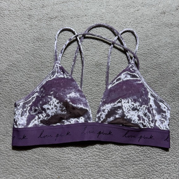 Victoria's Secret Other - Pink Victoria Secret Bra Womens Medium Bralette Strappy Lilac Crushed Velvet
